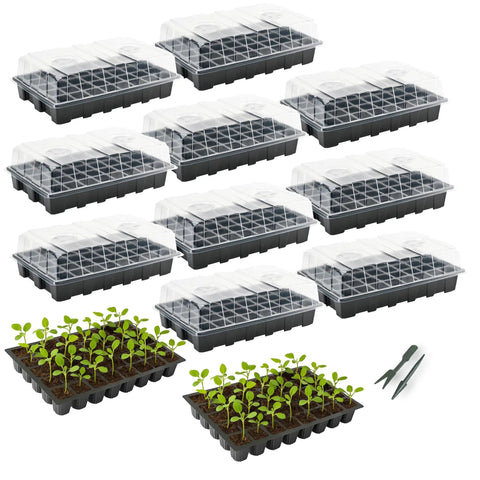 10-pack seed starter tray kit set with 400 cells, durable germination trays, humidity vented domes, indoor gardening tools