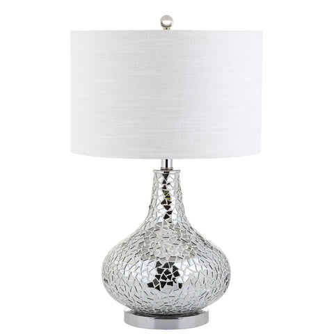 Emilia 26 Inch Mirrored Mosaic LED Table Lamp Contemporary Glam Bedside Desk Nightstand Light That Delivers A Lit Glow.