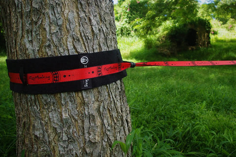 Pro Grade Heavy Duty Tree Protectors For Slacklines And Zip Lines 72 Inch Long Set Of Two with anti slip guide straps installed on tree