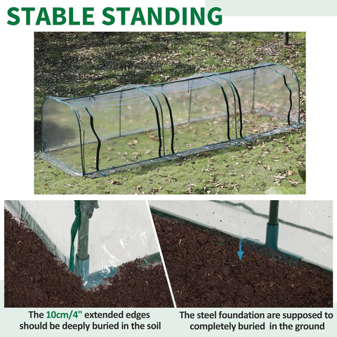 11 By 3 By 2.5 Ft Mini Greenhouse Portable Tunnel with roll up zippered doors, UV waterproof clear plastic cover on steel frame