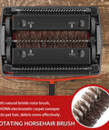 Manual Carpet Floor Sweeper With Tough Horsehair Rollers To Snag Pet Hair And Crumbs Plug Free Unit keeps floors spotless, featuring rotating horsehair brush.
