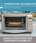 Six Slice Digital Convection Countertop Toaster Oven With Stainless Steel Finish baking a pizza, showcasing digital controls.