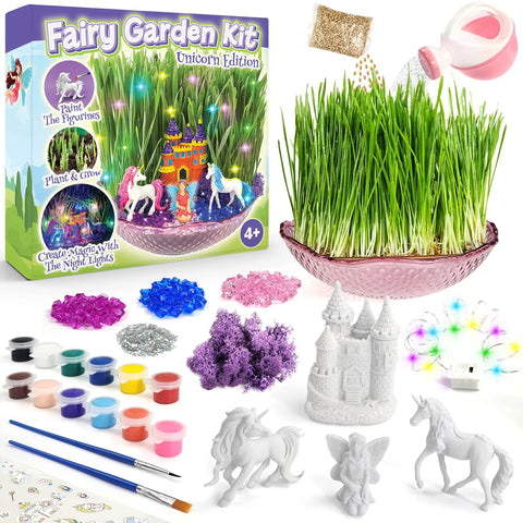 Unicorn Fairy Garden Kit With Light Up Terrarium For Girls Ages 4 To 12, STEM Toys And Arts And Crafts Gift, terrarium contents
