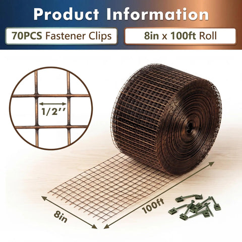 Heavy Duty PVC Coated Solar Panel Bird And Critter Shield Net With 6In X 120Ft Mesh And Complete Install Kit featuring 70 clips, 8in x 100ft roll.