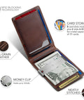 Open AirTag Wallet With RFID Blocking For Men Minimalist Slim Bifold Money Clip Full Grain Leather Front Pocket Card Organizer