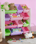 Kids Toy Storage Organizer With Bins In Pastel Colors, Wall Mounted Design With 12 Bins Across Four Tiers, BPA Free Safe To Use For Playrooms