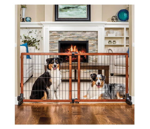 Extra Tall 28 Inch Freestanding Dog Gate, Super Wide 40 To 70 Inch Adjustable, Wooden Pet Gate for Large Dogs in living room