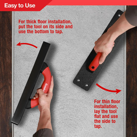Heavy Duty Hammer-Free Tapping Block For Vinyl Plank Flooring With A 9 Inch Soft Grip Handle in action