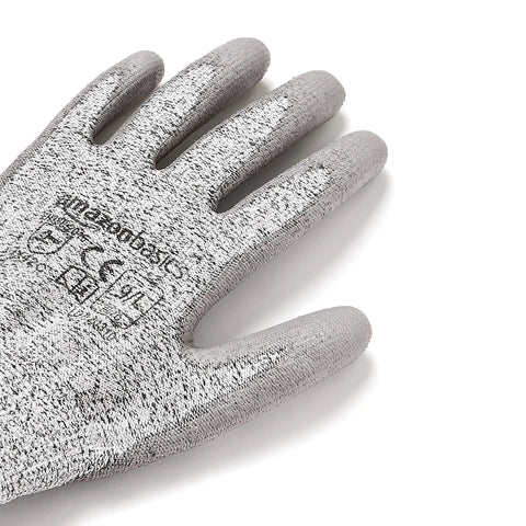Cut Resistant Safety Work Gloves Level A2 Polyurethane Coated For Dexterity And Grip Touch Screen Compatible Machine Washable General Duty Large Size 9 Grey 6 Pair close-up