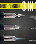 3 In 1 Butane Soldering Iron Kit With Self Ignition Portable Cordless Torch And Heat Gun, tool functions displayed