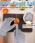Kids Cut Resistant Gloves For Cooking And Crafting, 100 Percent Food Safe, Breathable And Lightweight shown slicing fruit