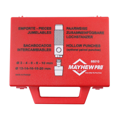 Red case of 11 Piece Hollow Punch Set For Leather Cloth Vinyl And Light Sheet Metal Gasket Making With Dual Cutting Heads
