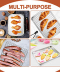 Stainless Steel Baking Sheet with Wire Rack for Toaster Oven, 10.5 by 8.3 Inches, showing cookies and roasted meats, multi-purpose use.