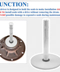Pro Grade Heavy Duty Truck Hub Seal Installer Kit With Bearing Race And Seal Driver Set For Class 7 And Class 8 Trucks Trailers And Some Medium Duty Vehicles Five Piece Tool Set with driver on hub seal and installation description.
