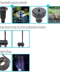 Grade A 132 GPH Solar Fountain Pump And Panel Kit Built With Dependable Battery Pack And Bright Led Light Lifts Water A Clean 56 Inches High For Zero Stress Setup And Backyard Glow Ups with two spray heads and extension tubes.