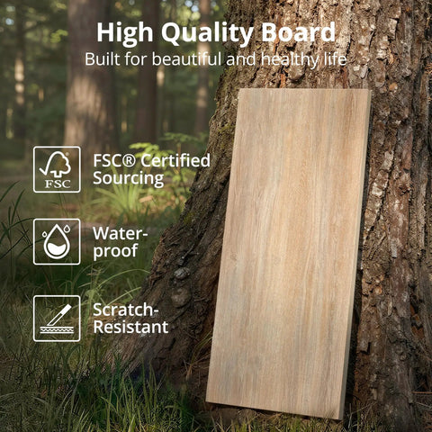 Height Adjustable Electric Standing Desk With 47.2 By 23.6 Inch Surface, maple board against tree, waterproof and scratch-resistant features