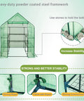 Walk-In Greenhouse With 57x61x80 Inch Footprint, 3 Tiers And 10 Shelves, Roll-Up Door And Observation Windows stability features