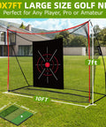 10x7ft Golf Net For Backyard Practice, Heavy Duty Hitting Net With Mat shown in backyard setting