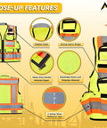 Straight Up Durable High Visibility Class Two Safety Vest With Blazing Reflective Tape And Secure Zippered Pockets For Construction Crews And Surveyors In Fluorescent Yellow, featuring padded collar and double stitched zipper.