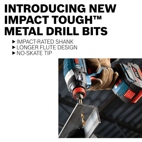 Bosch CO2132 cobalt drill bit, 5/64 in x 2 in, in cordless drill drilling into metal angle iron