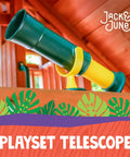 Green and Yellow Telescope Playset Attachment With 360 Degree Spin for Kid Friendly Outdoor Adventures Durable Polyethylene Build Easy Mounting Kit Included Sparks Imagination and Endless Backyard Explorations on wooden playset