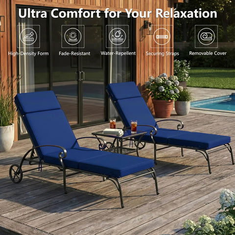 72 x 21 Inch Outdoor Chaise Lounge Cushions Set of 2 With Removable Covers 4-Section Design Water Repellent And Fade Resistant