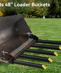 Clamp On Debris Forks For 48 Inch Bucket, 2500 Lbs Heavy Duty Fork Attachments attached on loader
