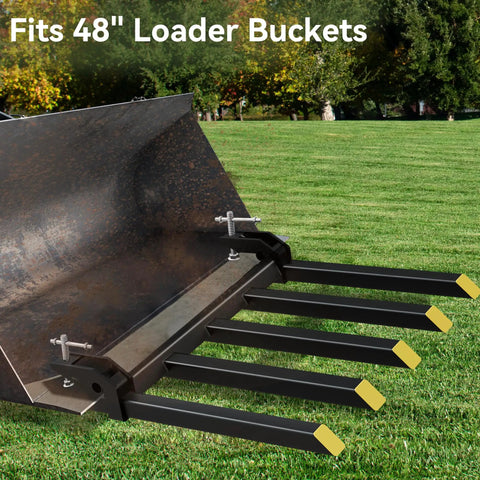 Clamp On Debris Forks For 48 Inch Bucket, 2500 Lbs Heavy Duty Fork Attachments attached on loader