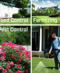 Made In The USA 4 Gallon Tree And Turf Pro Commercial Backpack Sprayer used for lawn care, shown in garden and landscaping scenarios