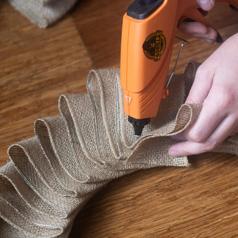 Using Clear Mini Hot Glue Sticks 4 Inch Long 0.27 Inch Diameter Pack Of 6 75 Count Per Pack All Temperature on burlap material