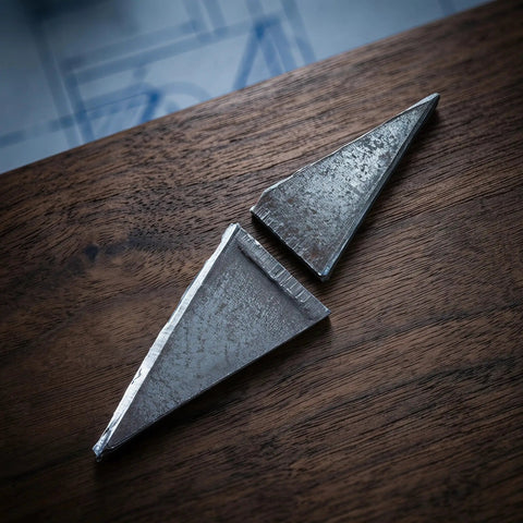 40 Piece Iron Triangle Hammer Wedges For Axe Handle Reinforcement Non Slip Grip And Hardened Durability For Heavy Duty Construction And Felling Tasks Keeps Wooden Handles Tight And Secure, two iron triangle wedges on wood