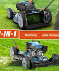 21 Inch Gas Push Lawn Mower With 144cc 4 Cycle Engine, 2 In 1 Mulching And Bagging, Beastly Power For Thick Yards, Easy Start, Durable Build For Big Lawns on grass