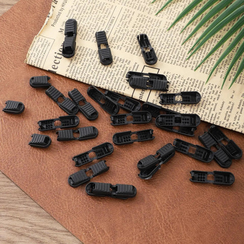 30 Piece Shoelace End Tips Cord Lock Clips Set With Zipper Pull Tabs For Paracord Backpacks And Running Shoes No Fuss No Tie Quick Clips For Triathlon Marathon Gear Durable Plastic End Caps And Replacement Tips For All Your Lacing Needs, black plastic clips
