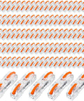 Tough Orange Lever Wire Connectors 100 Piece Slick Push Terminal Block Kit For 28 To 12 Gauge Stranded Solid Core Electrical Wiring Gear, multiple connectors displayed.