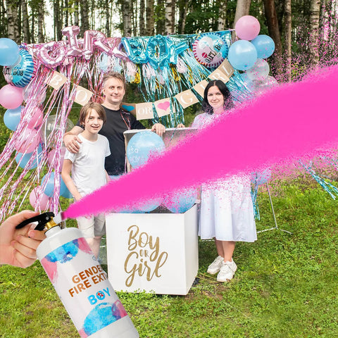 Premium Gender Reveal Fire Extinguisher Spray 2 Pack With Solid 2.3 Pound Pink And Blue Smoke Cannons That Last A Full Twenty Seconds For Your Ultimate Outdoor Party Setup And Non Toxic Celebration Props That Hits Different