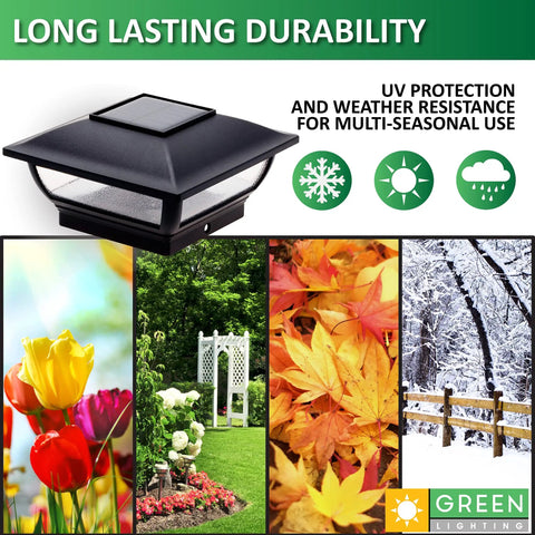 Solar Post Cap Lights For 4x4 Posts, Outdoor Waterproof Deck And Fence Lighting, Black, 6 Inch Cap, multi-seasonal use
