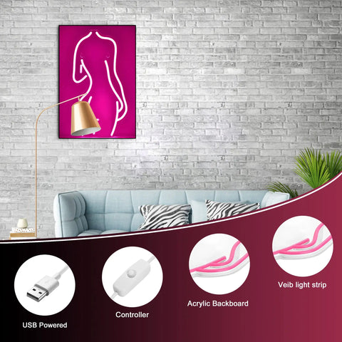 Living room with Pink Neon Sign LED Night Light USB Powered Wall Decor for Bedroom Man Cave Vibe Bar Pub Store Club Garage Home Party 17x8.5 Inches Flexible Silicone LED Strip on Clear Acrylic Board.
