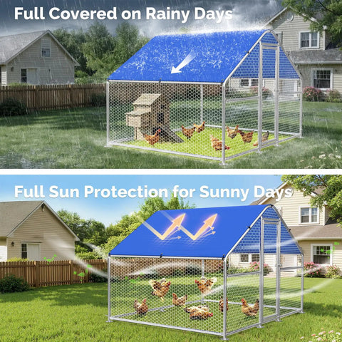 Heavy Duty Hexagonal PVC Coated Chicken Coop With Walk In Run Pen For The Yard Weatherproof Cover Outdoor Coop For Up To Eight Chickens Or Ducks Predator Proof Mesh Durable Outdoor Hen House With Easy Access