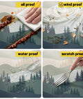 Waterproof Picnic Table Cover With Bench Covers demonstrated as oilproof, windproof, waterproof, and scratchproof on printed landscape