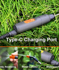 Cordless 1 Gallon Electric Sprayer With Built In 4000mAh Battery, close-up of Type-C charging port, white design.