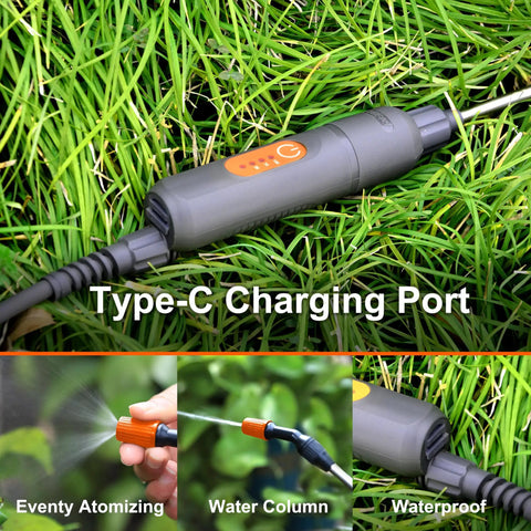 Cordless 1 Gallon Electric Sprayer With Built In 4000mAh Battery, close-up of Type-C charging port, white design.