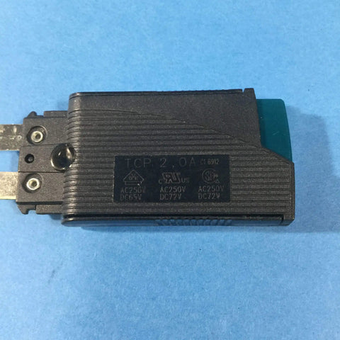 Hella Tough Thermal Miniature Circuit Breaker With Plug In Screw Fuse Terminal Block for 2 Amp 250V AC and 65V DC, top view.