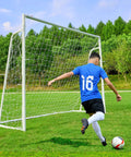 Heavy Duty Backyard Soccer Goals Kit 12x6, 8x6 and 6x4 ft with 2 inch powder coated galvanized steel frame in use by player