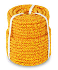 Coiled yellow and red Beefy Double Braided Arborist Rope 1/2 Inch By 125 Feet No Stretch Static Rope With 7200 Lb Working Load