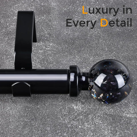 Heavy Duty Black Curtain Rod For Windows 48 To 84 Inches, 1 Inch Adjustable Drapery Rod With Crystal Ball Finials