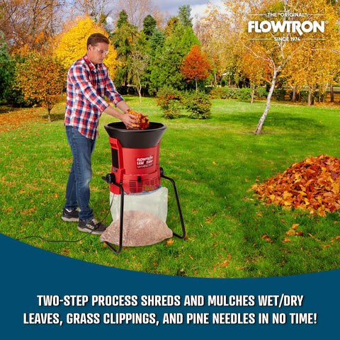 Man using Electric Leaf Mulcher And Shredder No More Bagging For Wet And Dry Leaves Grass Clippings Pine Needles Portable Garden Grinder