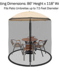 Patio Umbrella Mosquito Net With Zippered Mesh For 7.5 Foot Umbrellas, Bug Screen To Keep Out Insects, Weighted Bottom
