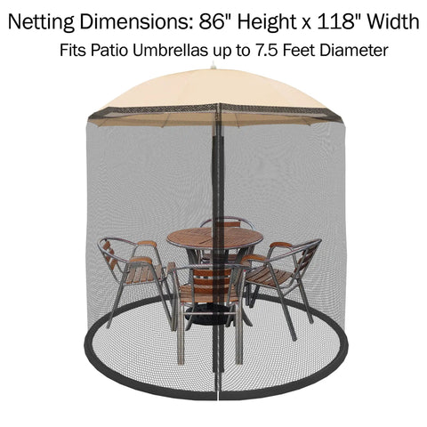 Patio Umbrella Mosquito Net With Zippered Mesh For 7.5 Foot Umbrellas, Bug Screen To Keep Out Insects, Weighted Bottom