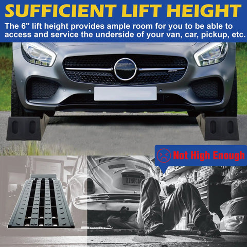 Heavy Duty Car Ramps Kick Up Your Ride Smooth Six Point Two Five Inch Rise Deep Grooved Tread Grips Tires Tight Six Thousand Five Hundred Pounds Rated Rock Solid Rubber Stops Shop Essential Pair