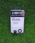 Push Button Base For Hollow Stocks With Full Rotation Black Oxide Finish in packaging on green surface.